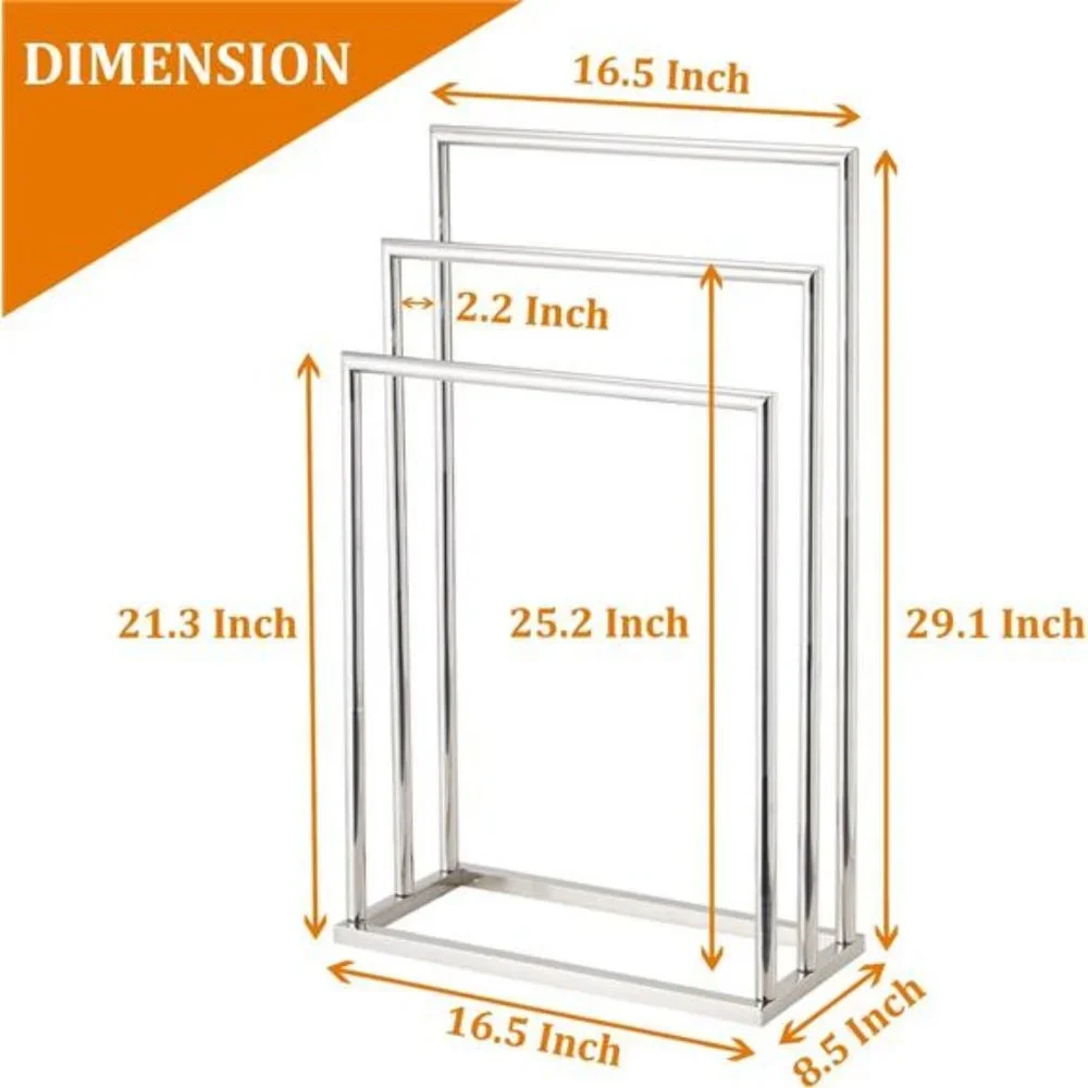Freestanding Towel Rack, 3 Tier Stainless Steel Towel Bar Stand for Bathroom
